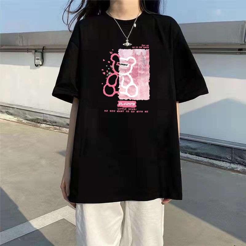 オーバーサイズTシャツ 韓国風ゆったり落書き柄半袖シャツ