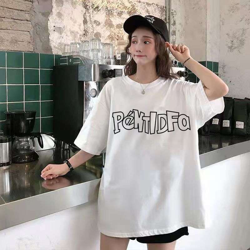オーバーサイズTシャツ 韓国風ゆったり落書き柄半袖シャツ