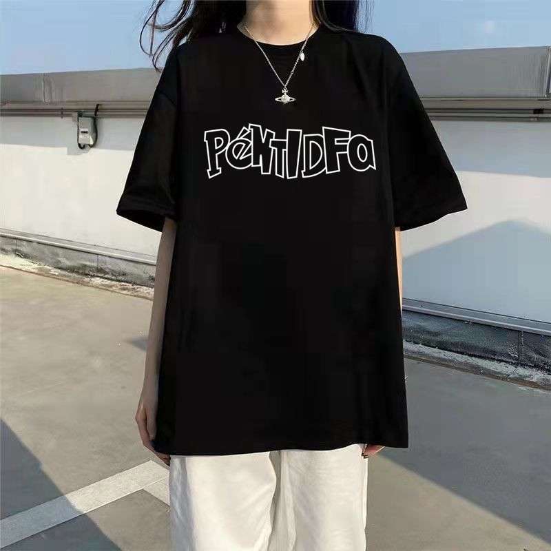 オーバーサイズTシャツ 韓国風ゆったり落書き柄半袖シャツ