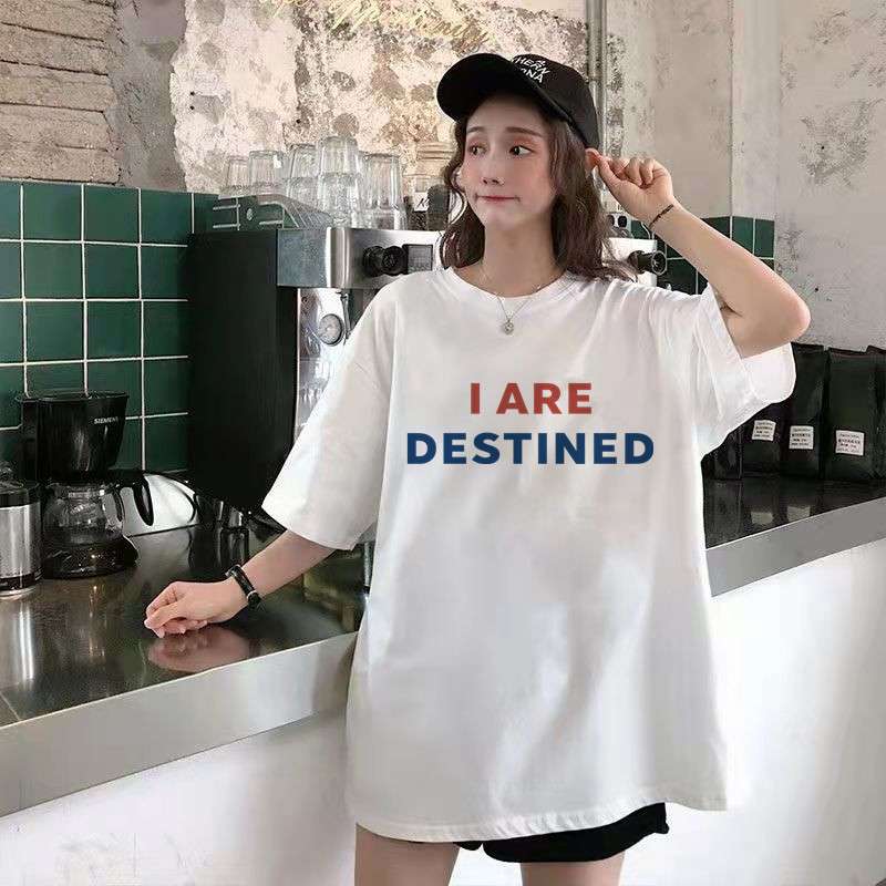オーバーサイズTシャツ 韓国風ゆったり落書き柄半袖シャツ