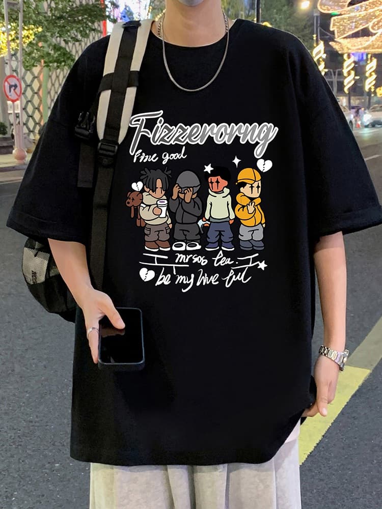 オーバーサイズTシャツ ストリート風キャラクターイラスト半袖