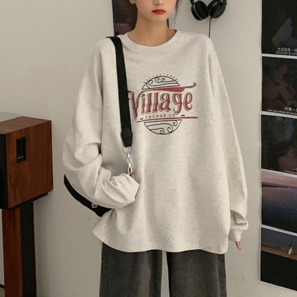 オーバーサイズTシャツ ヴィンテージロゴオーバーサイズ長袖Tシャツ韓国風