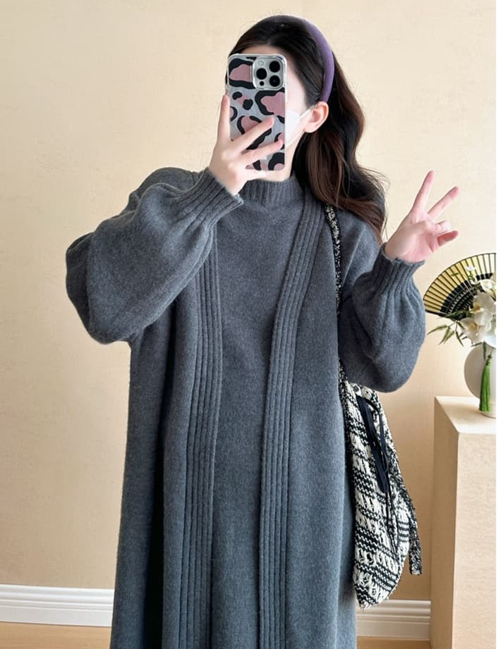 オーバーサイズ たっぷりシルエット リブ編みニットワンピース
