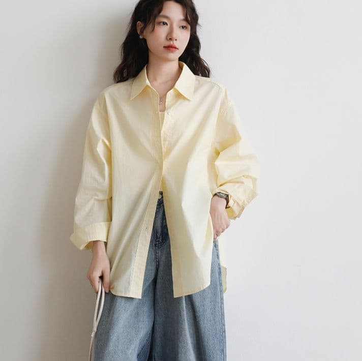 オーバーサイズTシャツ ゆったりシルエット 長袖開襟シャツ