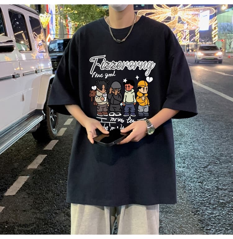 オーバーサイズTシャツ ストリート風キャラクターイラスト半袖