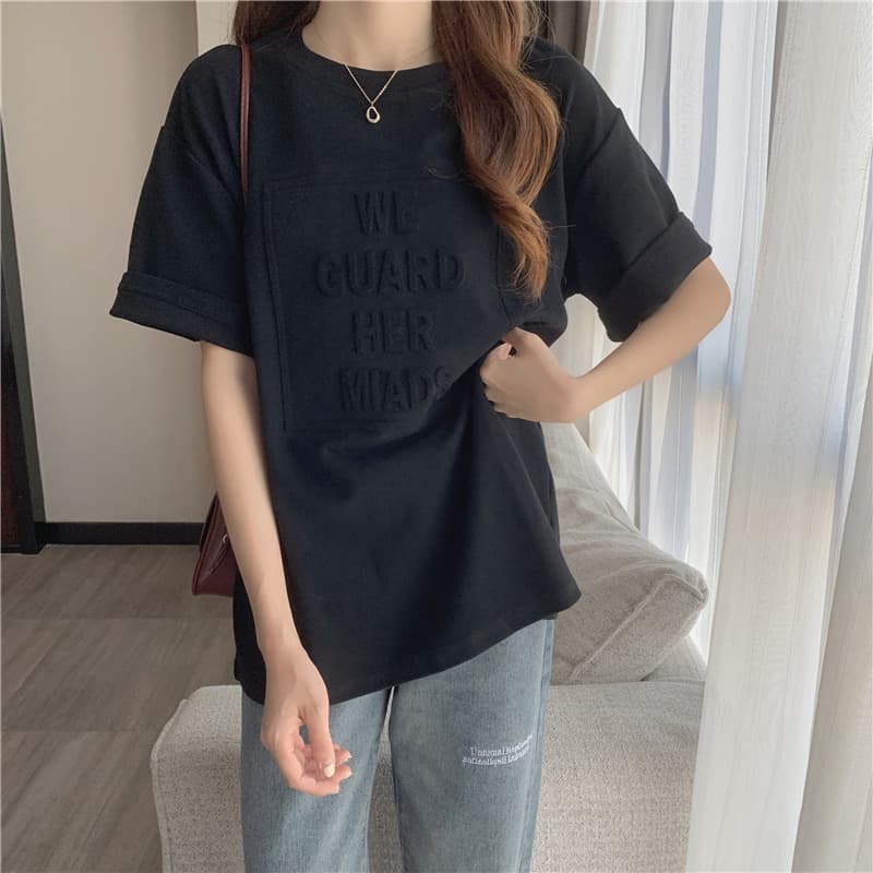 オーバーサイズTシャツ プリント文字デザイン半袖Tシャツ ゆったりオーバーサイズ