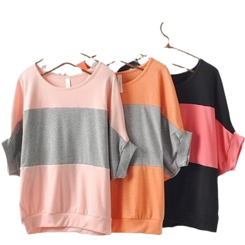 オーバーサイズTシャツ 配色切り替えゆったり半袖トップス