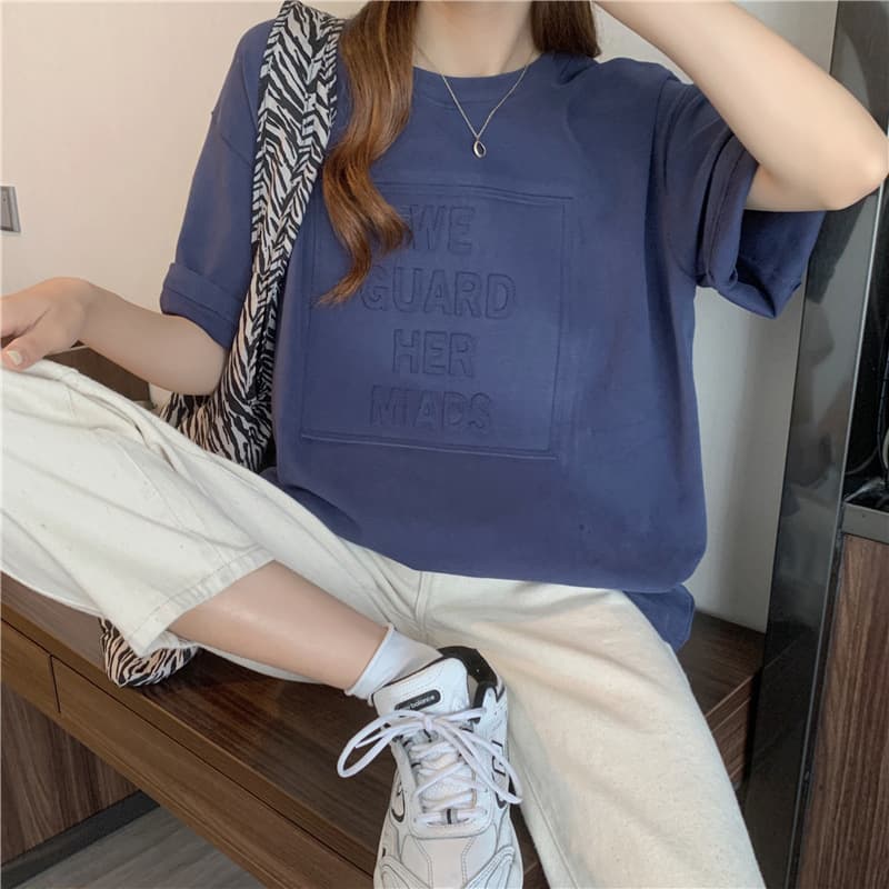 オーバーサイズTシャツ プリント文字デザイン半袖Tシャツ ゆったりオーバーサイズ
