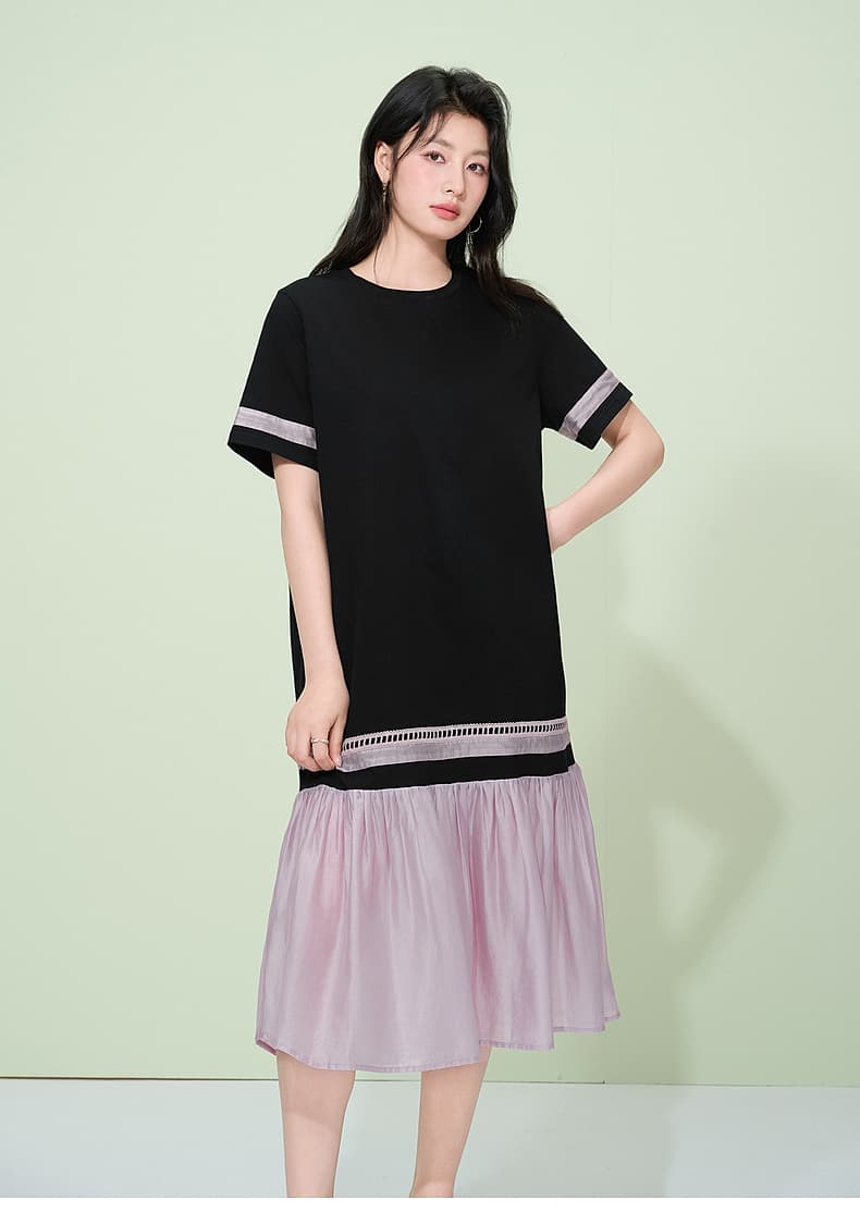 オーバーサイズTシャツ バイカラー切替裾フリルワンピース
