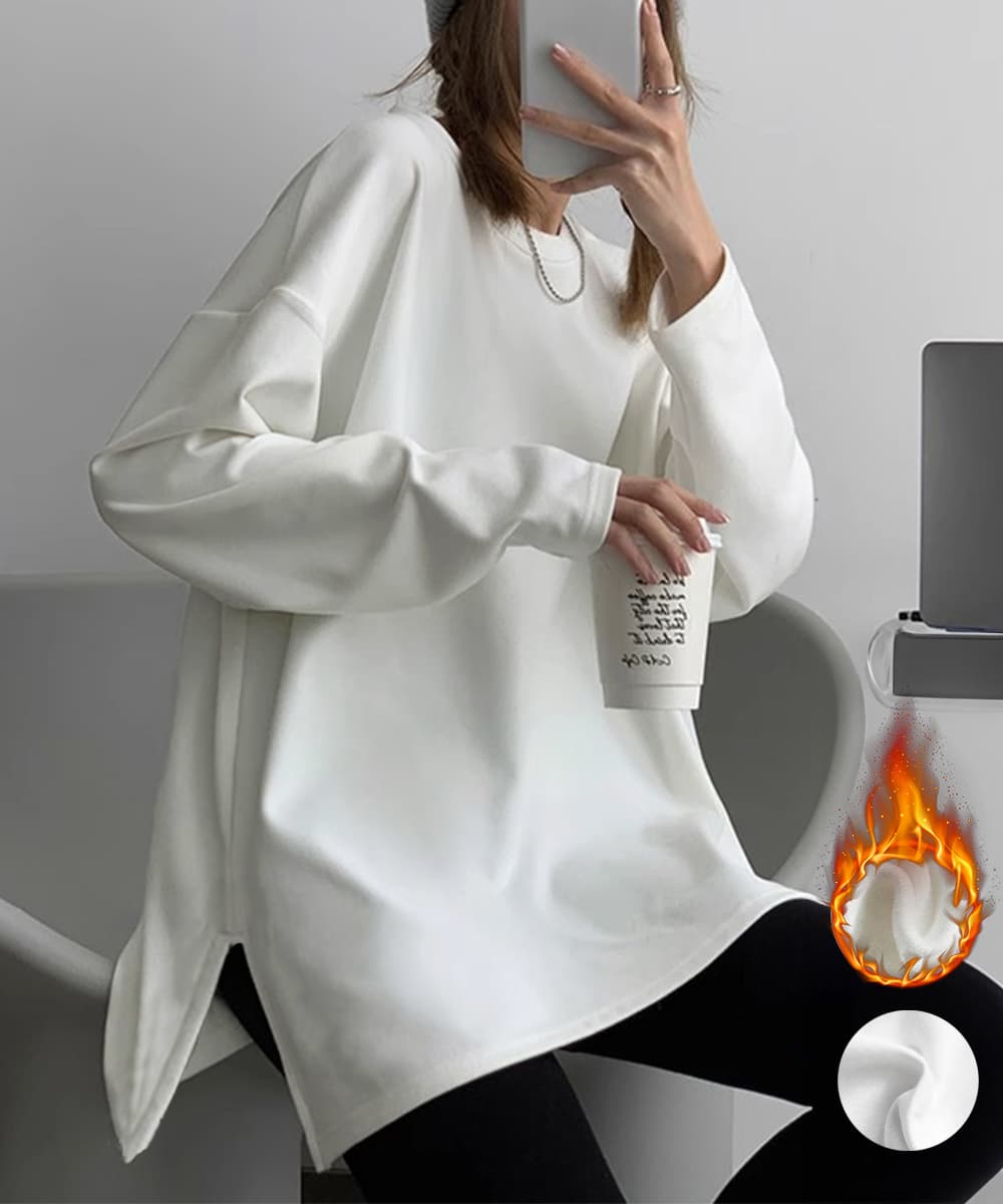 オーバーサイズTシャツ レディース裏起毛オーバーサイズ長袖シャツ