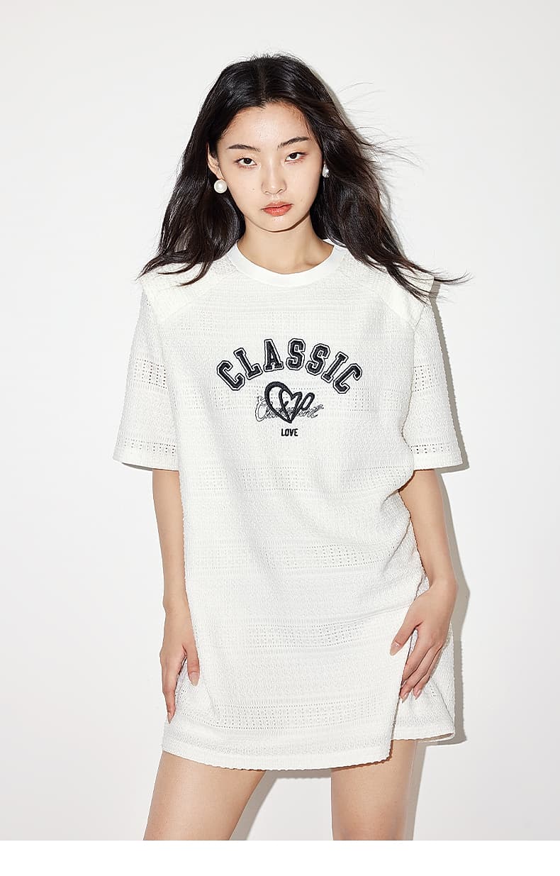オーバーサイズTシャツ 懐かしロゴ刺繍ゆったりワンピース