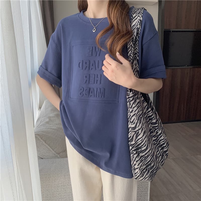 オーバーサイズTシャツ プリント文字デザイン半袖Tシャツ ゆったりオーバーサイズ