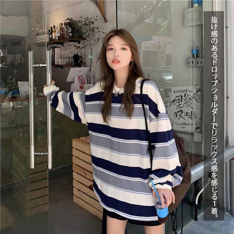 オーバーサイズTシャツ レディース ボーダー柄 長袖 オーバーサイズ スウェット