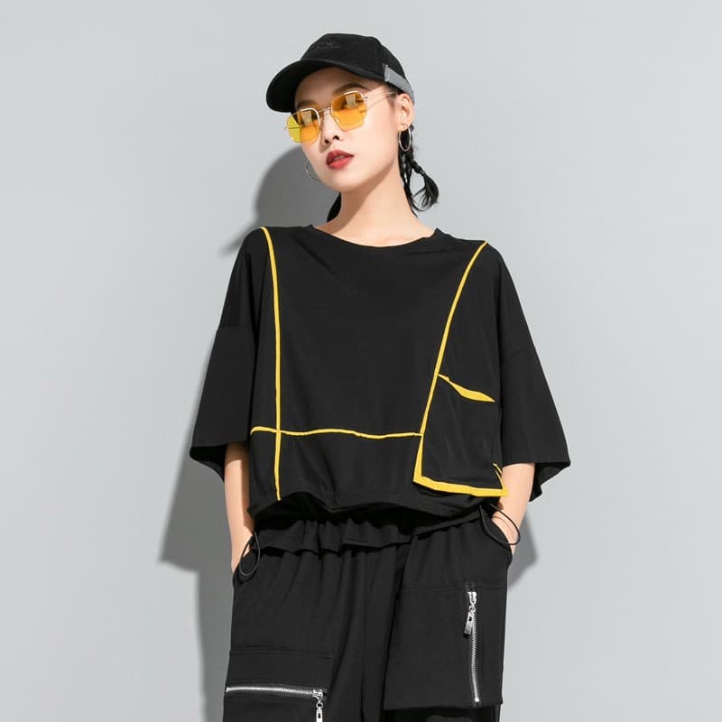 オーバーサイズTシャツ レディースラインデザイン 七分袖ゆったりトップス