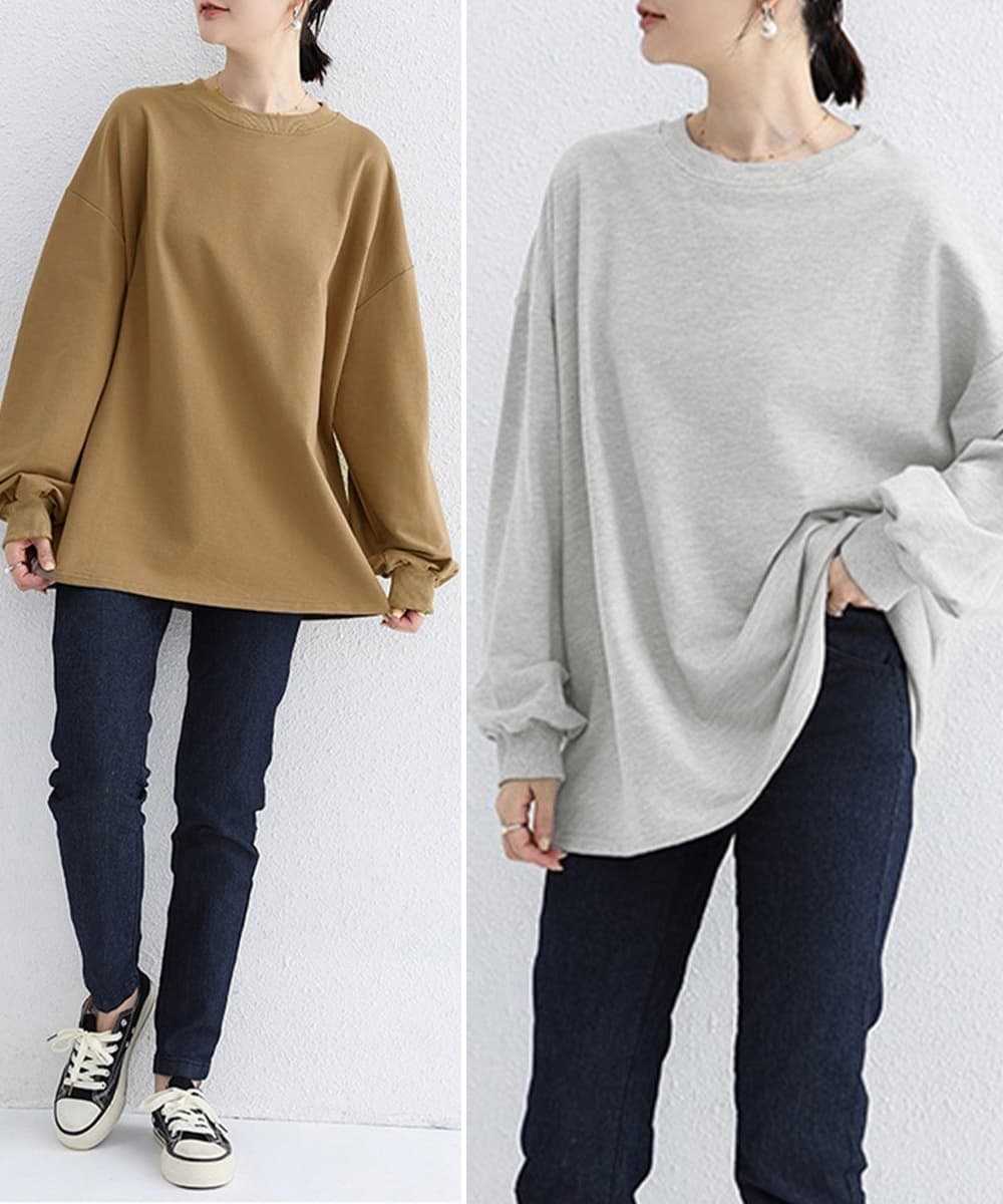 オーバーサイズTシャツ ゆったりボーダー長袖オーバーサイズ