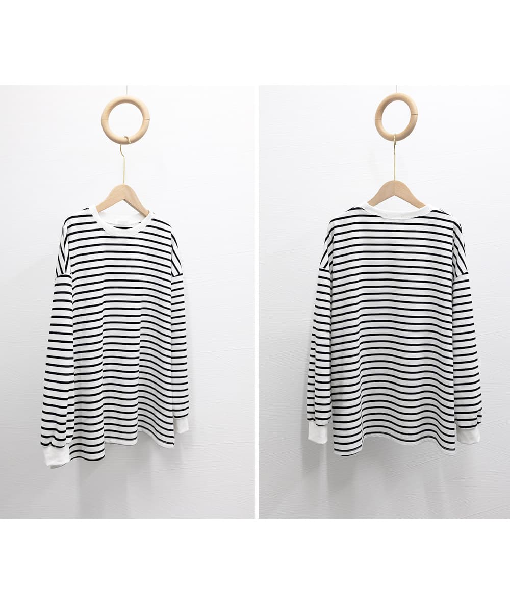 オーバーサイズTシャツ ゆったりボーダー長袖オーバーサイズ