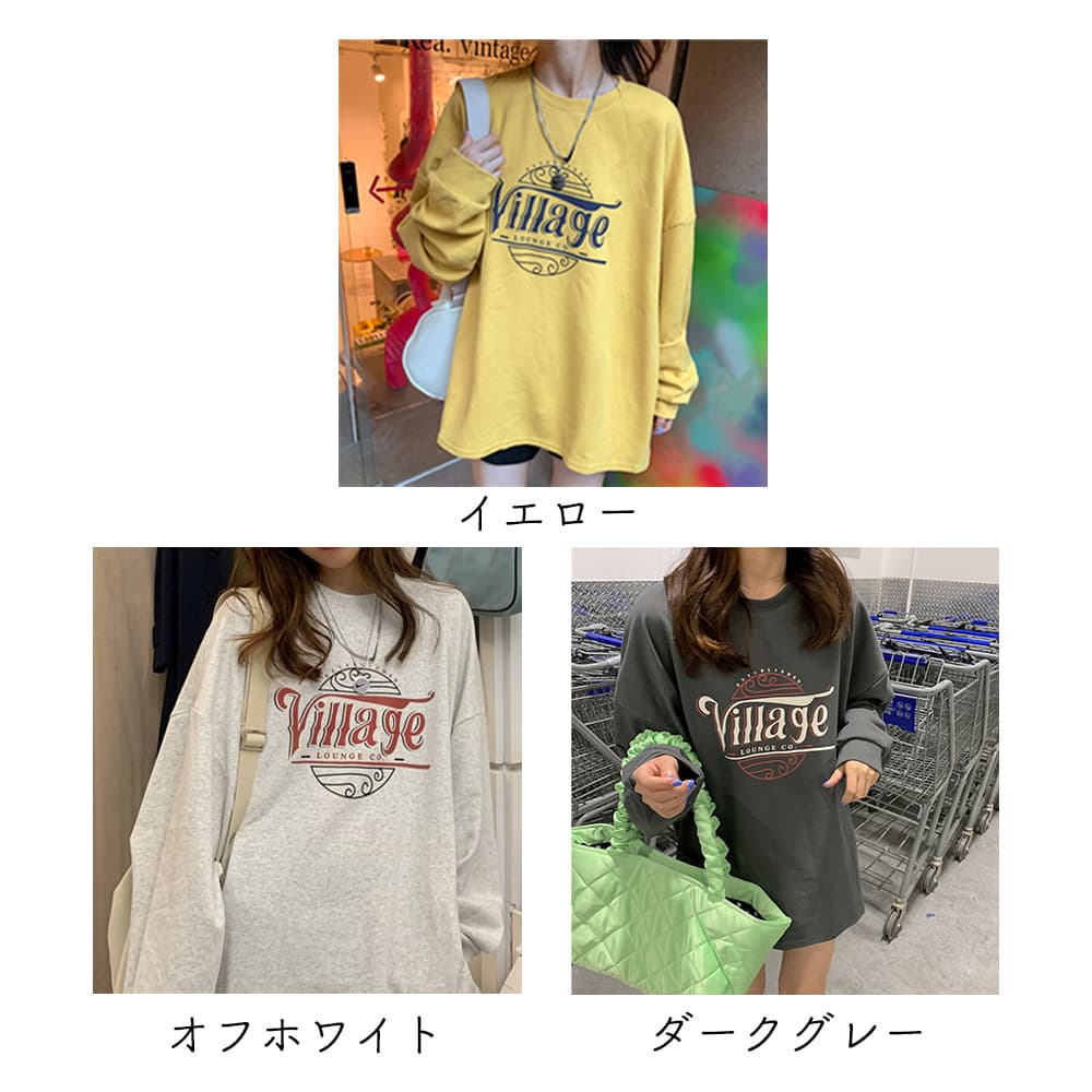 オーバーサイズTシャツ ヴィンテージロゴオーバーサイズ長袖Tシャツ韓国風