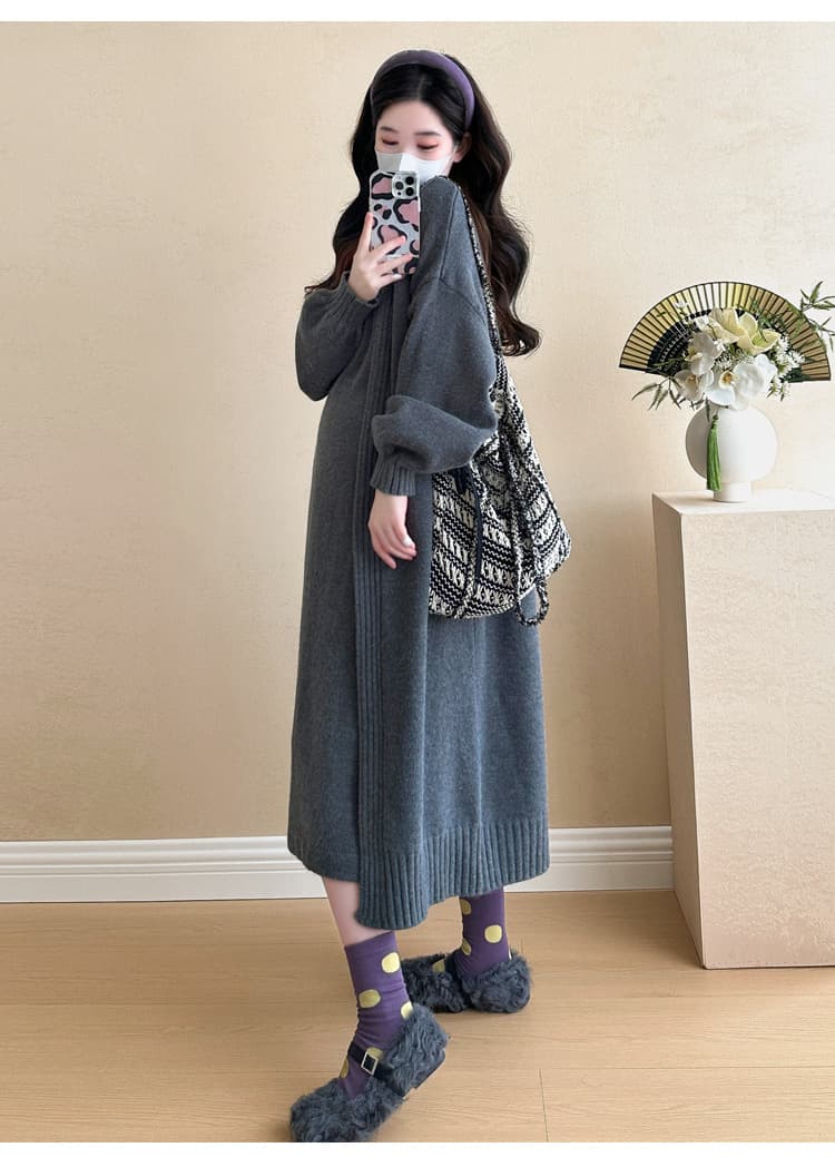 オーバーサイズ たっぷりシルエット リブ編みニットワンピース