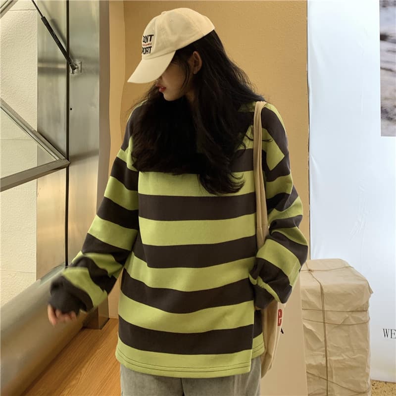 オーバーサイズTシャツ 秋新作 ゆったり大きめ ボーダー長袖トップス