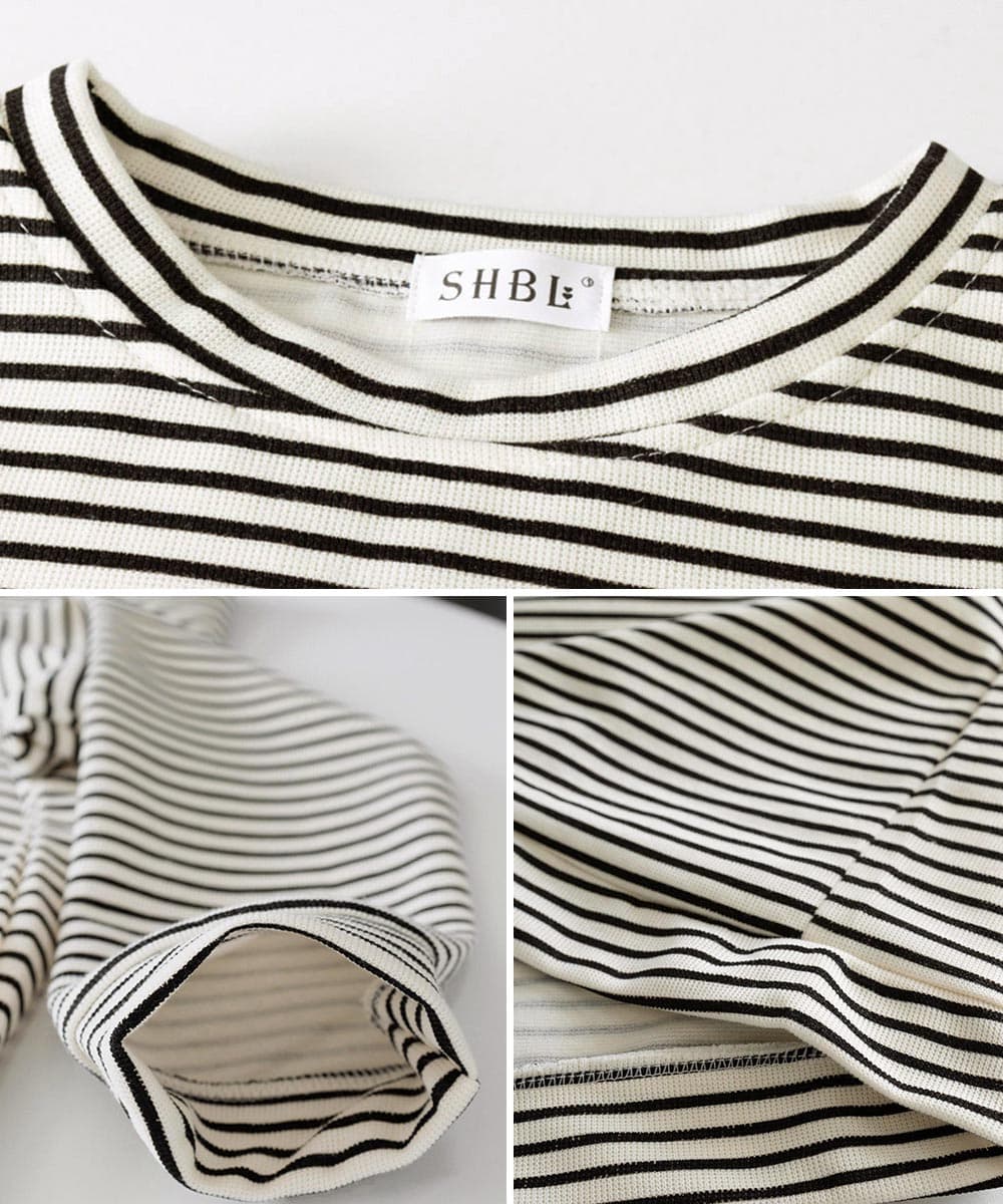 オーバーサイズTシャツ ボーダー長袖オーバーサイズ丸首体型カバー