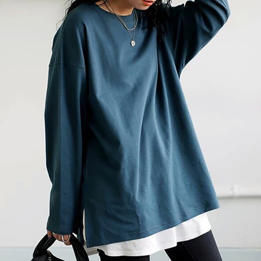 オーバーサイズTシャツ 秋新作 レディース ビッグシルエット 長袖 丸首 オーバーサイズ シャツ