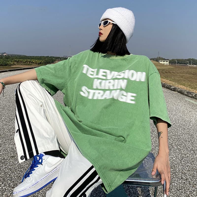 オーバーサイズTシャツ メンズ オーバーサイズ 半袖 プリント グリーン 春夏