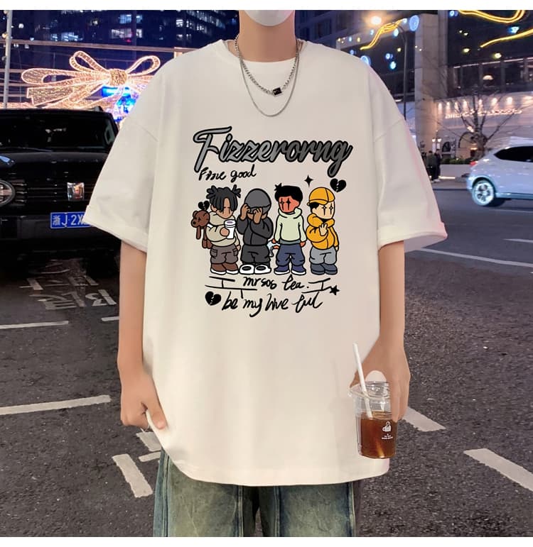 オーバーサイズTシャツ ストリート風キャラクターイラスト半袖