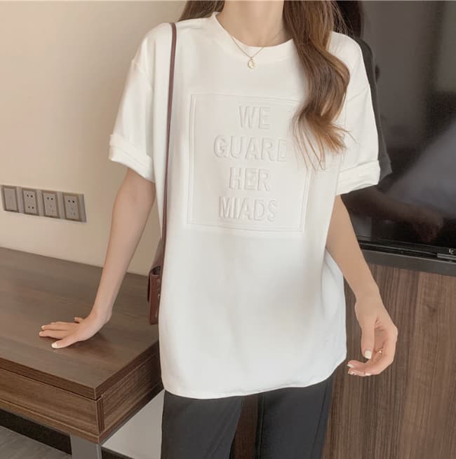 オーバーサイズTシャツ プリント文字デザイン半袖Tシャツ ゆったりオーバーサイズ