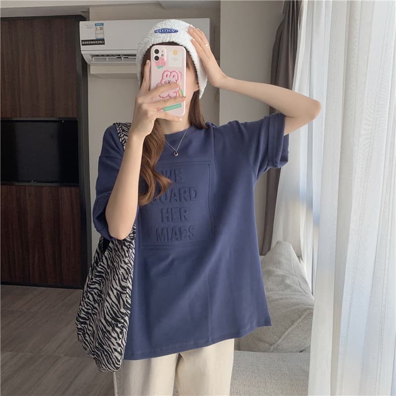 オーバーサイズTシャツ プリント文字デザイン半袖Tシャツ ゆったりオーバーサイズ