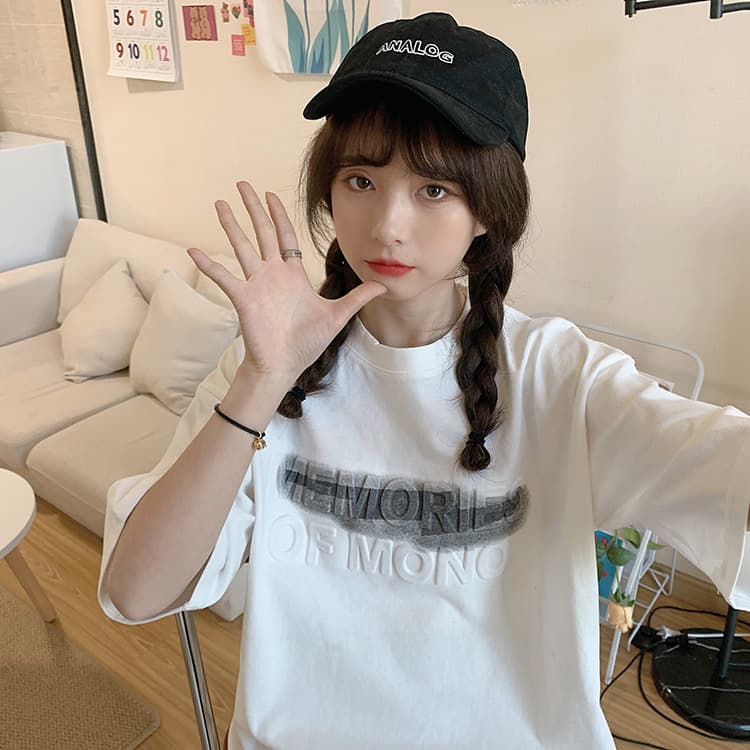 オーバーサイズTシャツ 半袖プリントロゴゆったりティーシャツ体型カバー