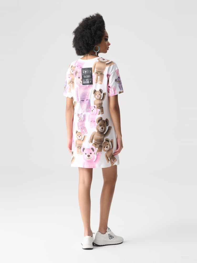 オーバーサイズTシャツ ぬいぐるみ総柄ゆったりワンピース