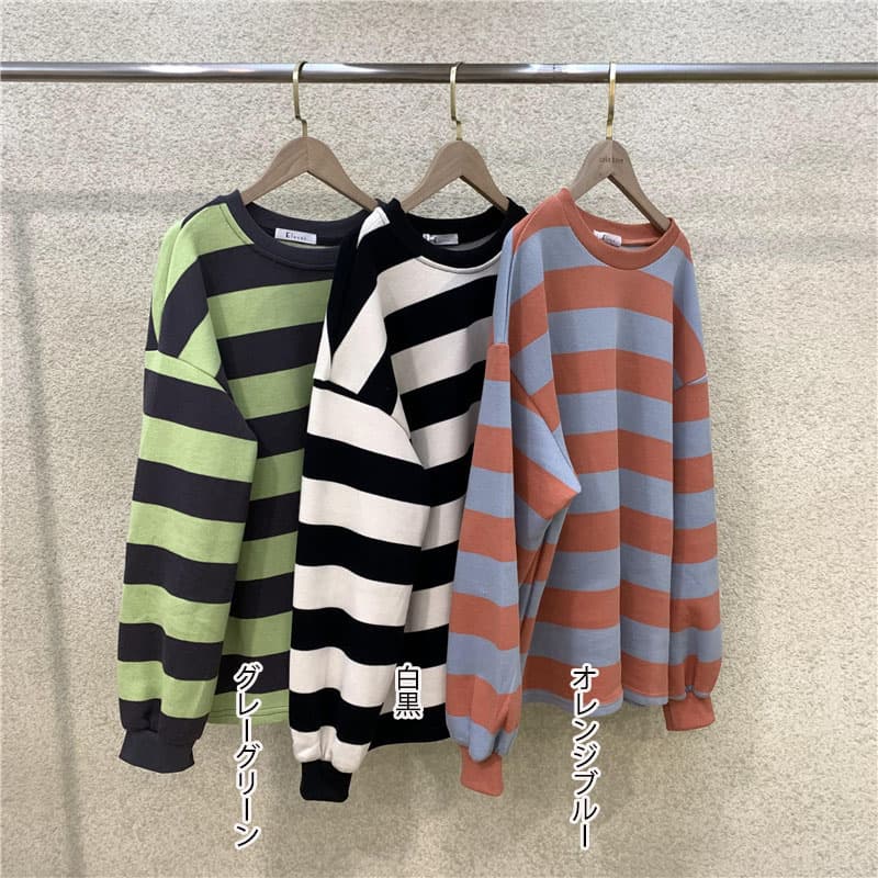オーバーサイズTシャツ 秋新作 ゆったり大きめ ボーダー長袖トップス