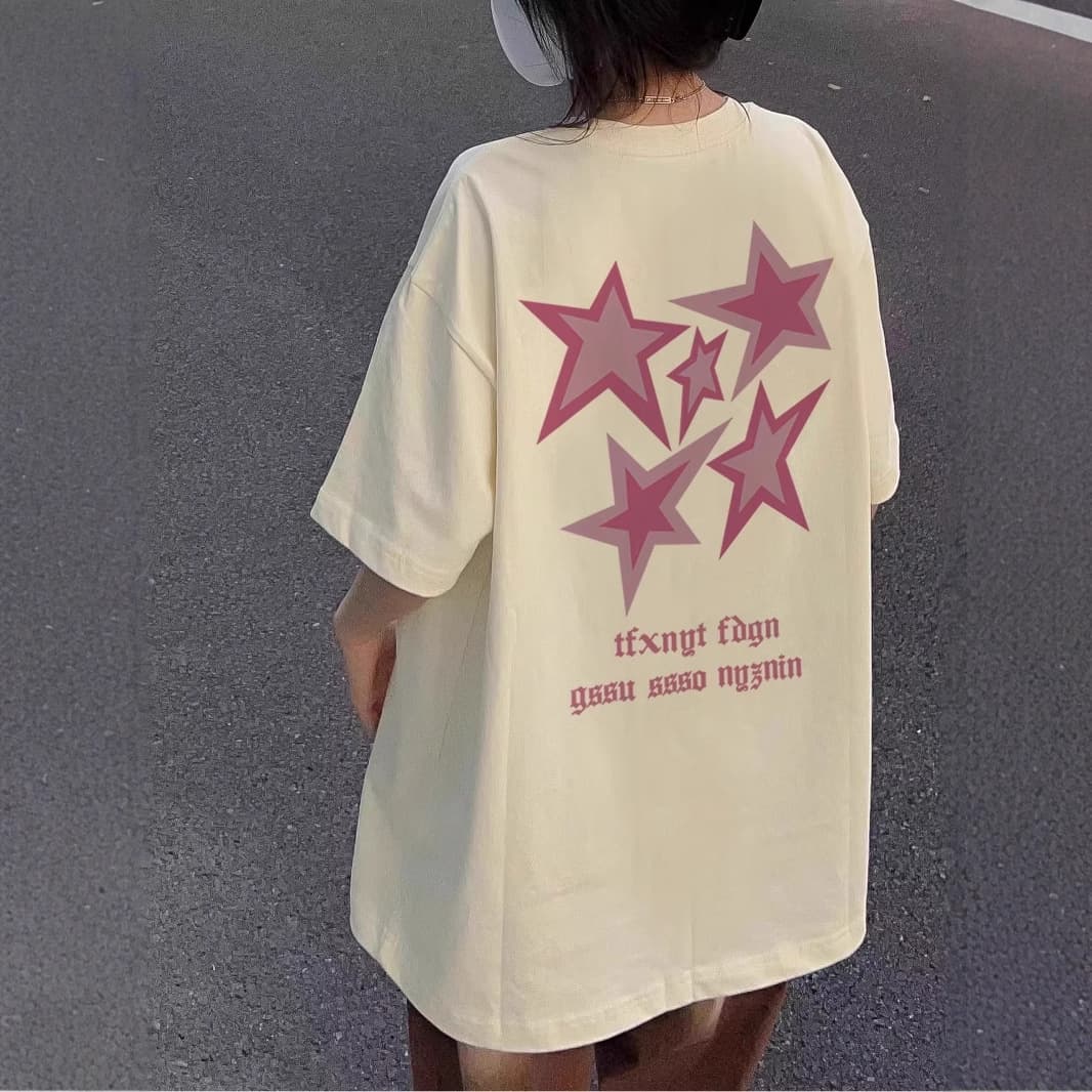 オーバーサイズTシャツ 星空プリント ゆったりロング丈トップス