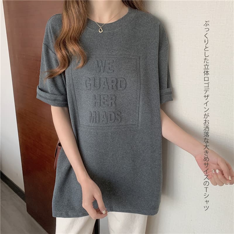 オーバーサイズTシャツ プリント文字デザイン半袖Tシャツ ゆったりオーバーサイズ
