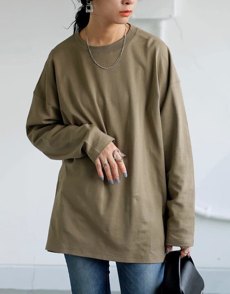オーバーサイズTシャツ 秋新作 レディース ビッグシルエット 長袖 丸首 オーバーサイズ シャツ
