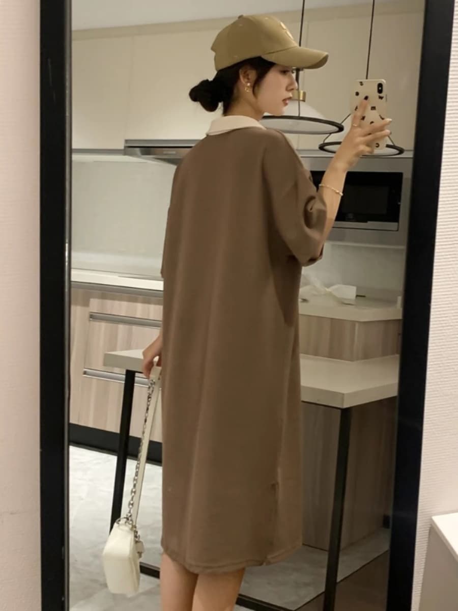 オーバーサイズTシャツ 襟付きゆったりポロワンピース