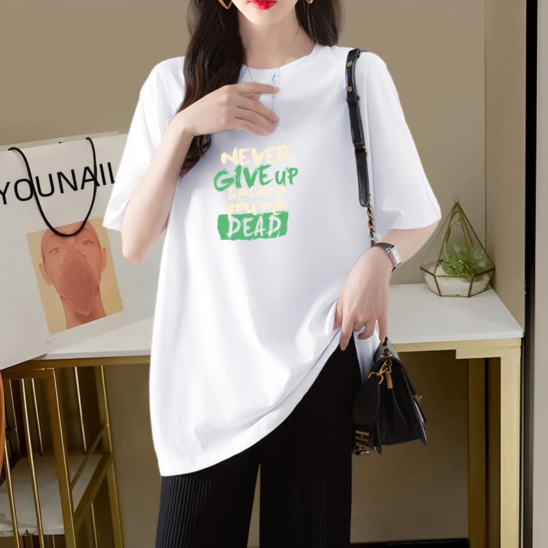 オーバーサイズTシャツ 前向きメッセージ レディースゆったりTシャツ